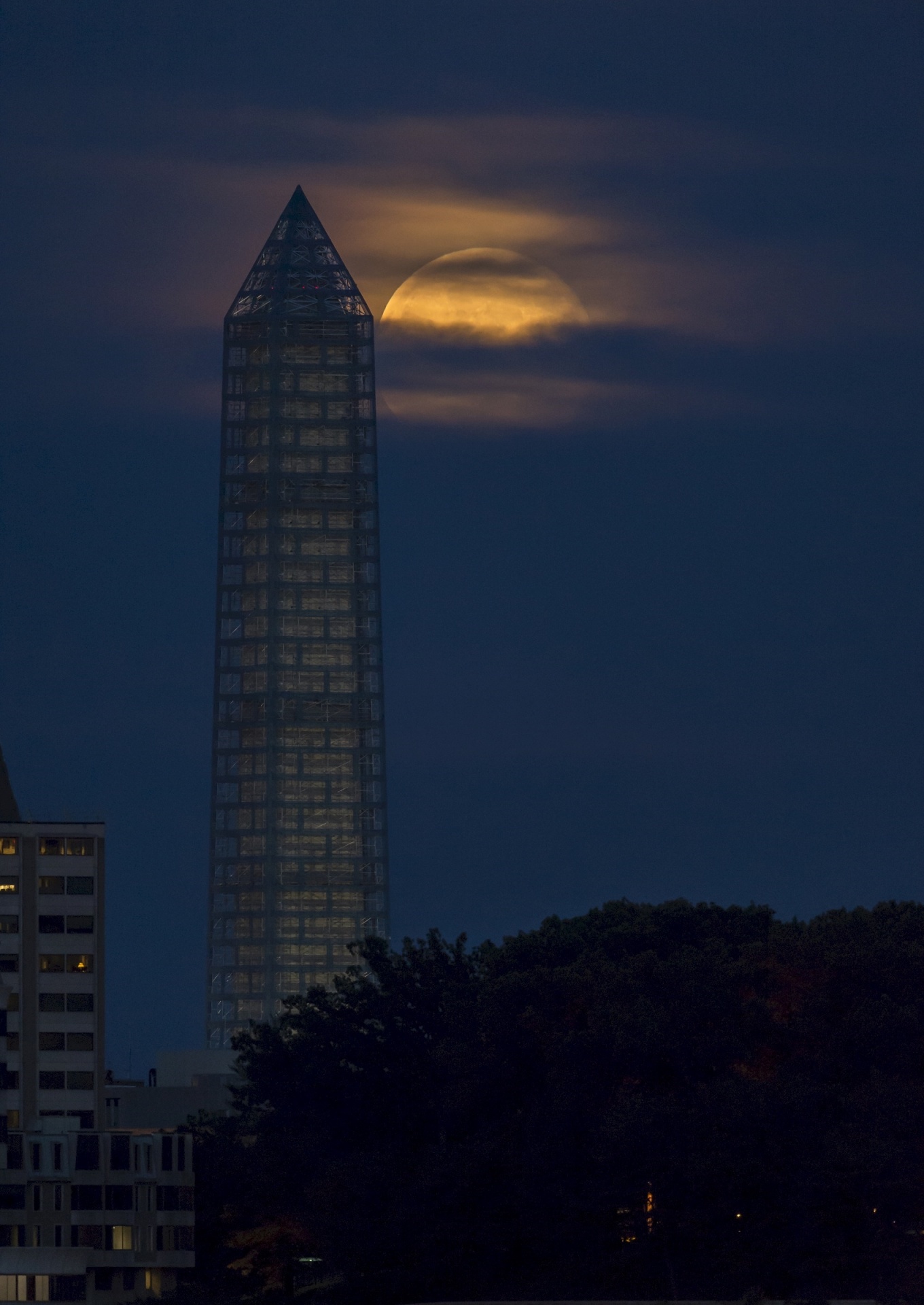Moon Behind Washington Monument