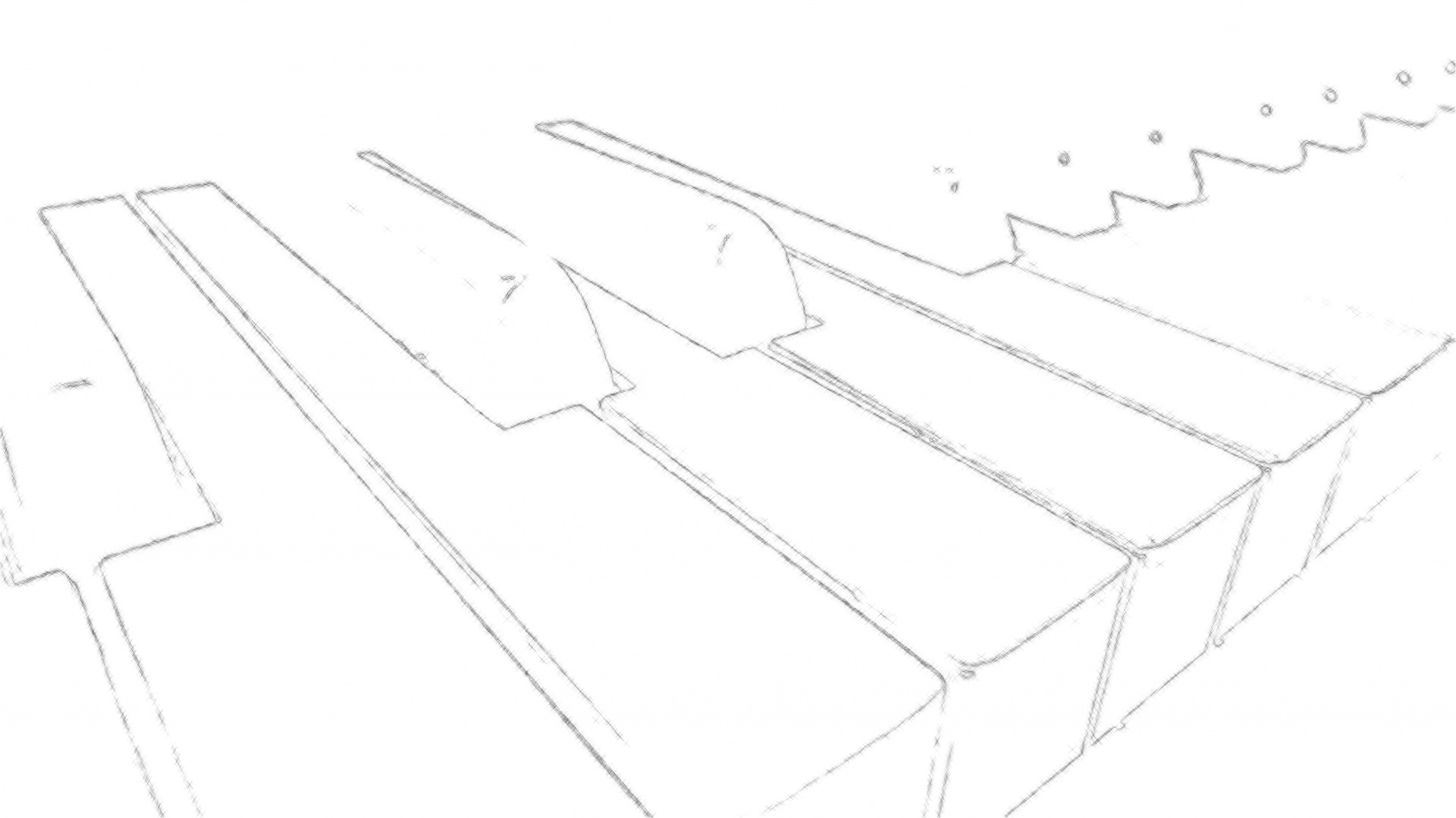 A piano keyboard captured at an angle with a sketch effect.