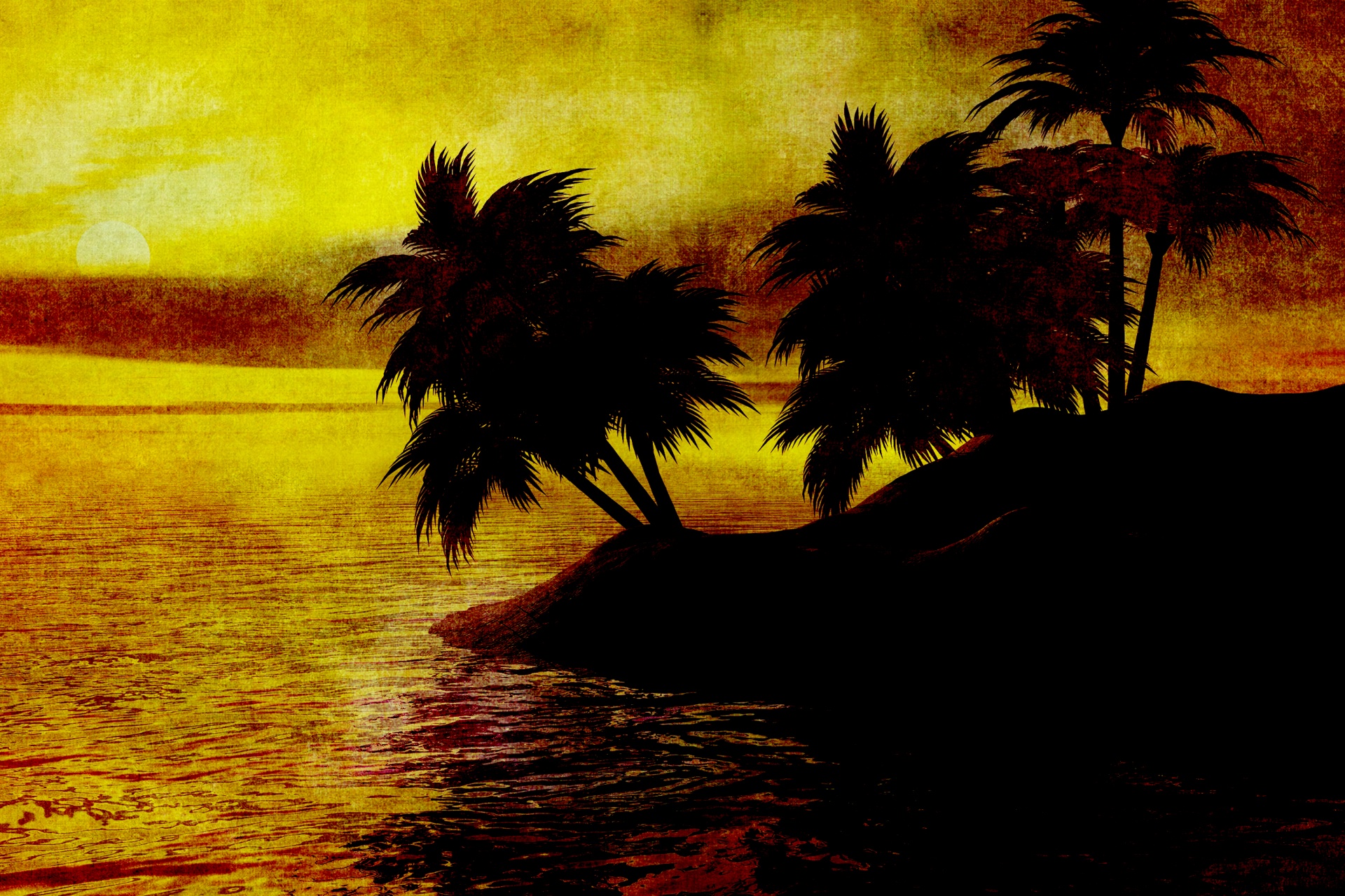 Vintage Sunset Painting Island