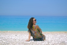 Girl On The Myrtos Beach Looking Aw