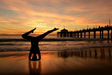 Headstand On The Beach By Sunset