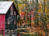 Red Wooden Cabins