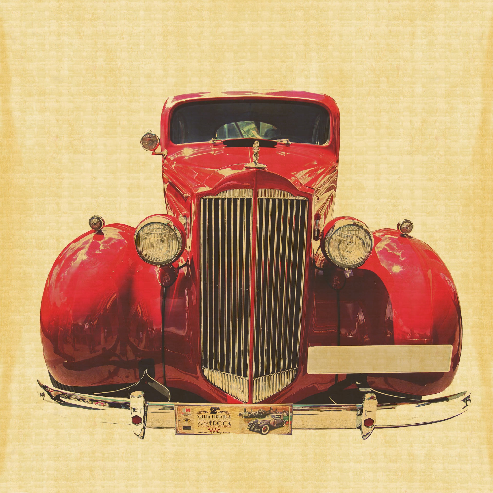 Red vintage car for scrapbooking and other