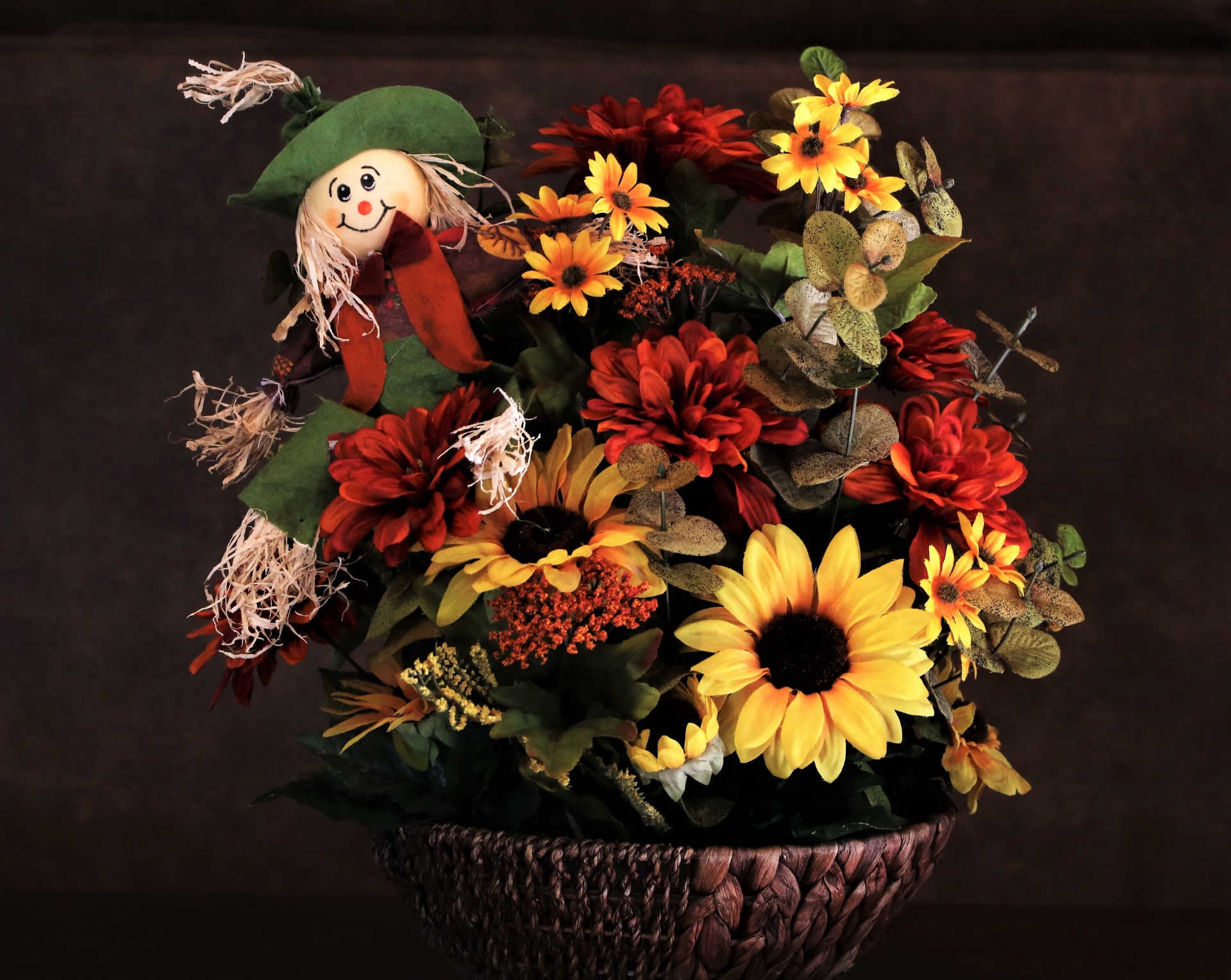 Fall Flowers And Scarecrow