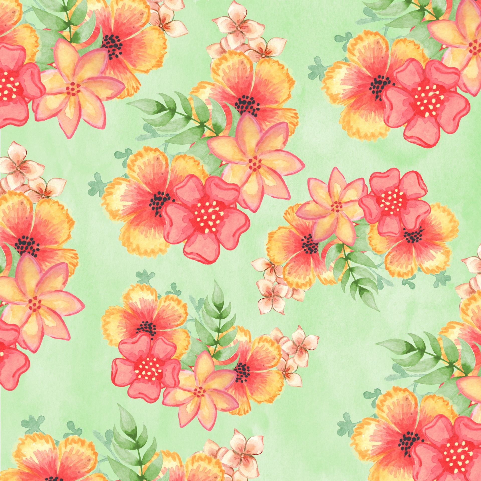 Tropical flowers watercolor seamless wallpaper background pattern