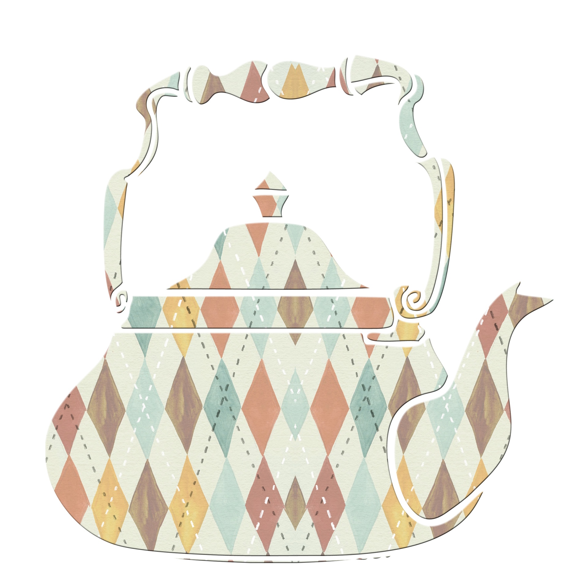 Vintage style kettle with argyle pattern isolated on white