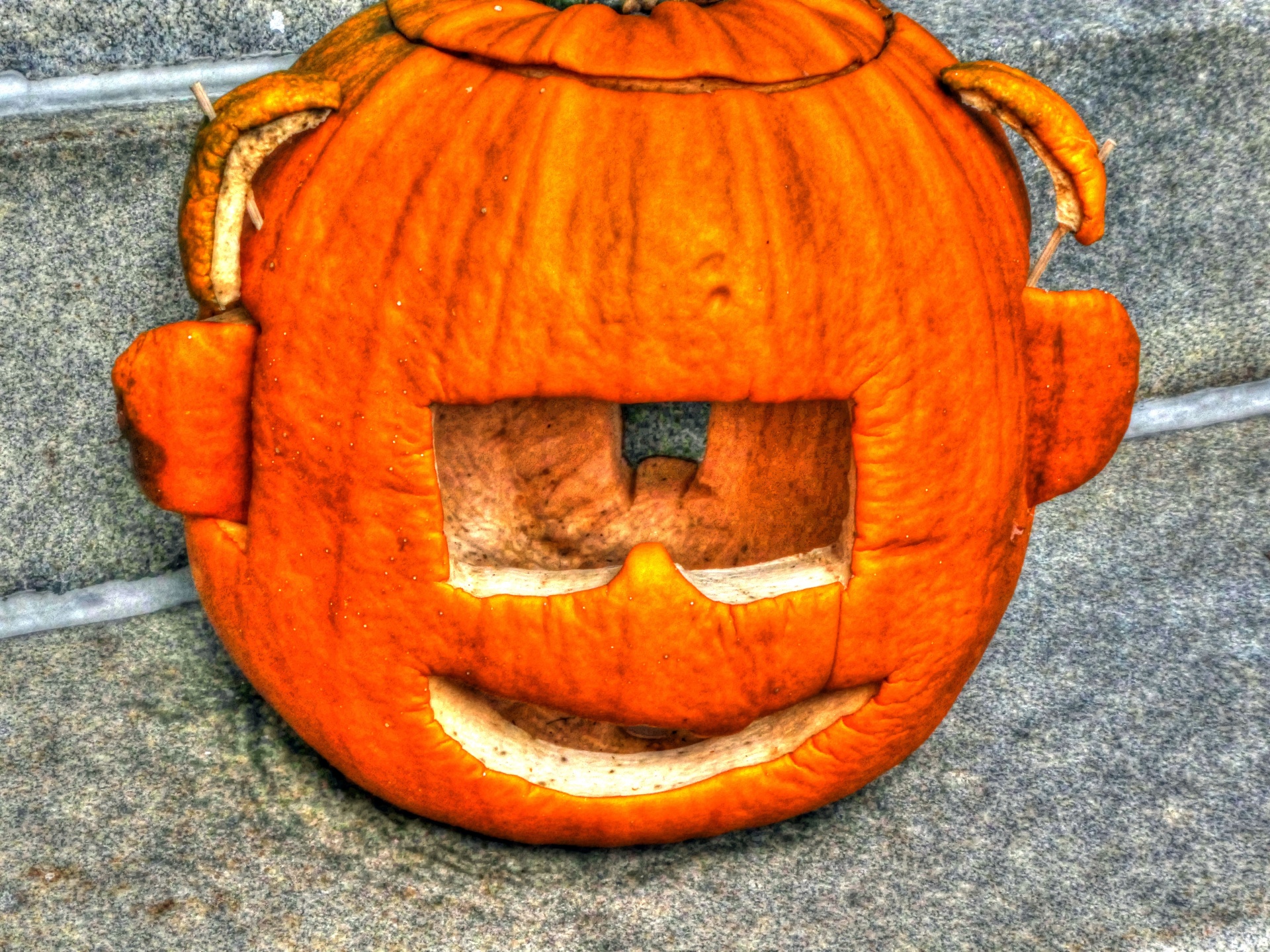 Pumpkin carved with robot face