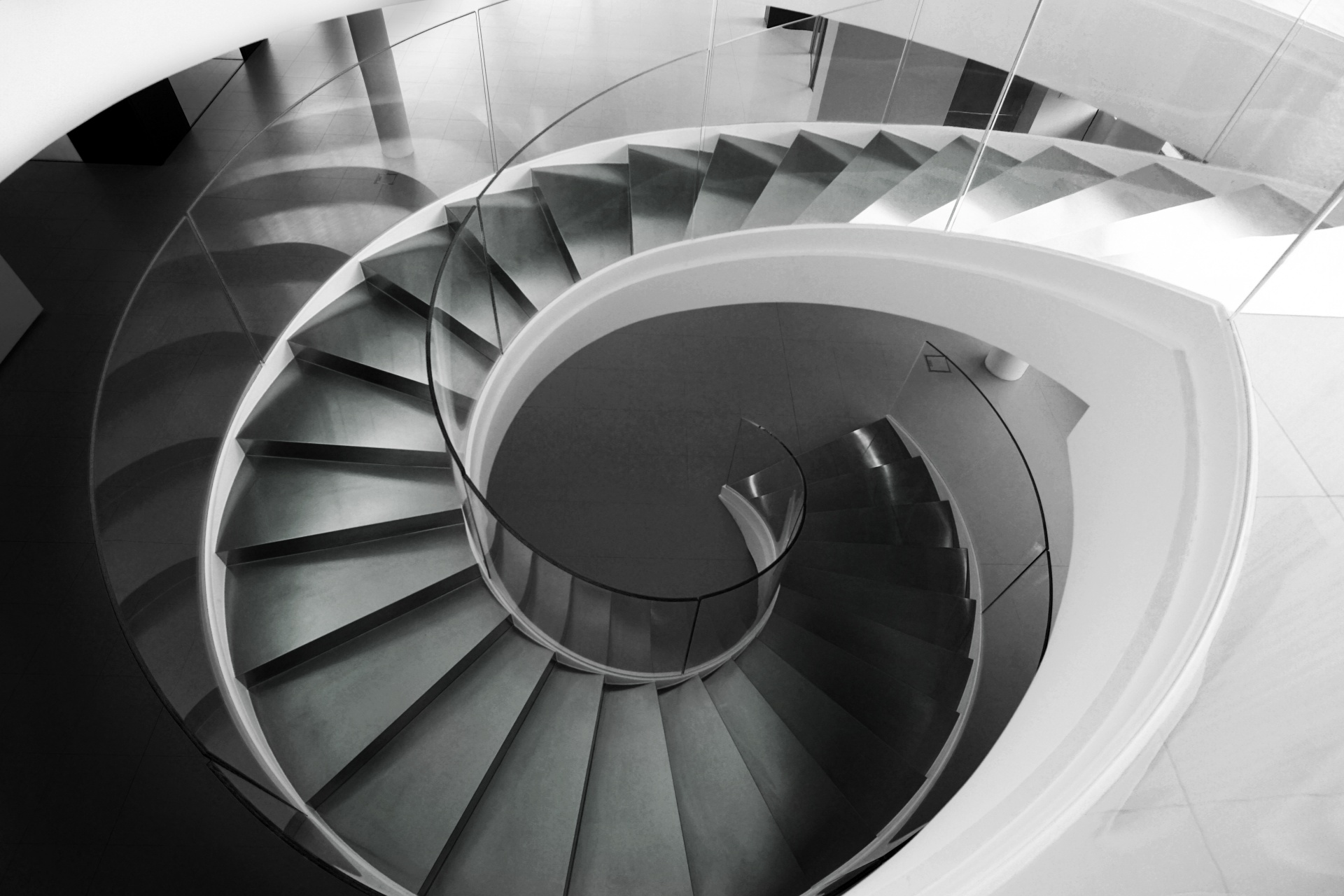 round stairs black and white