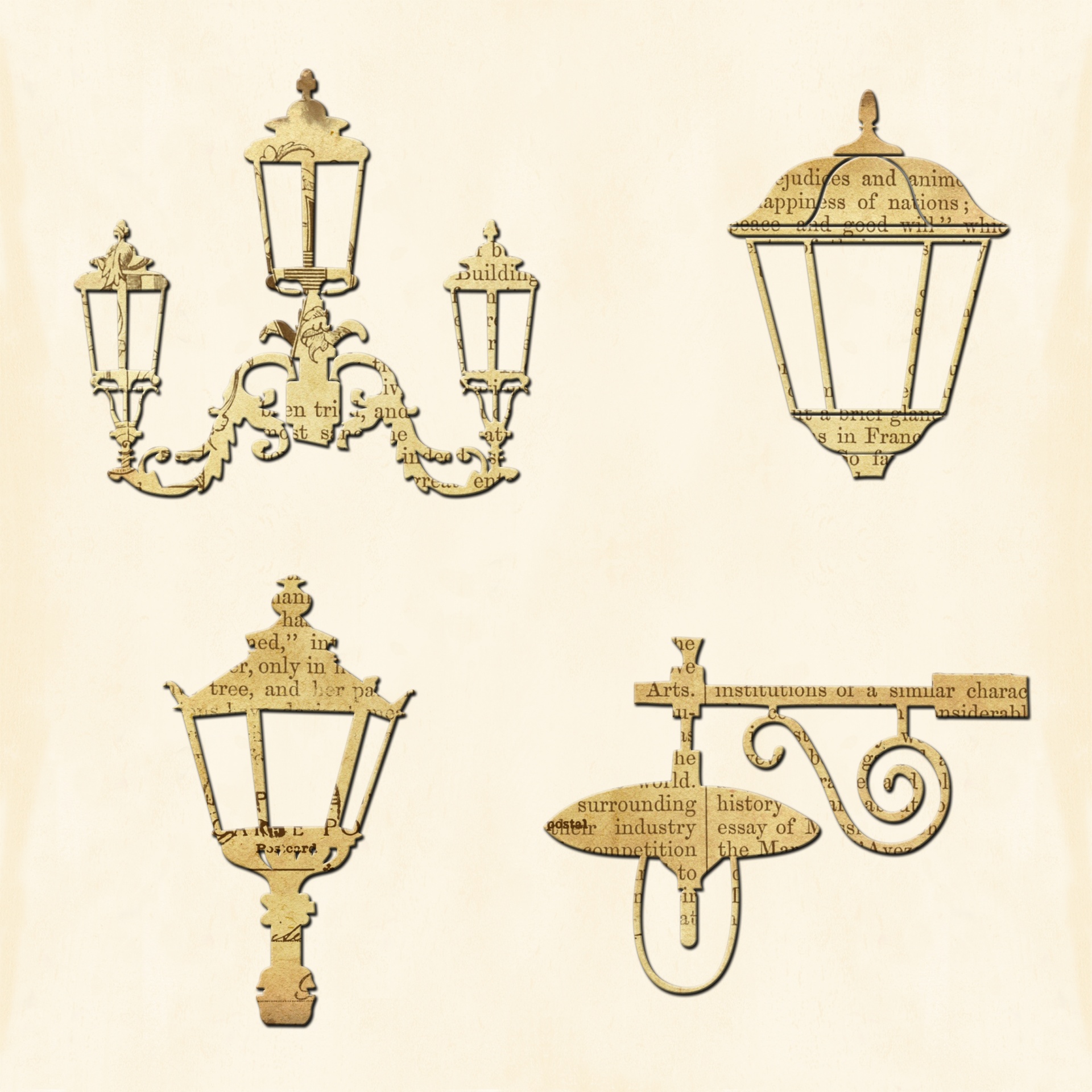 Vintage street lamps and signage