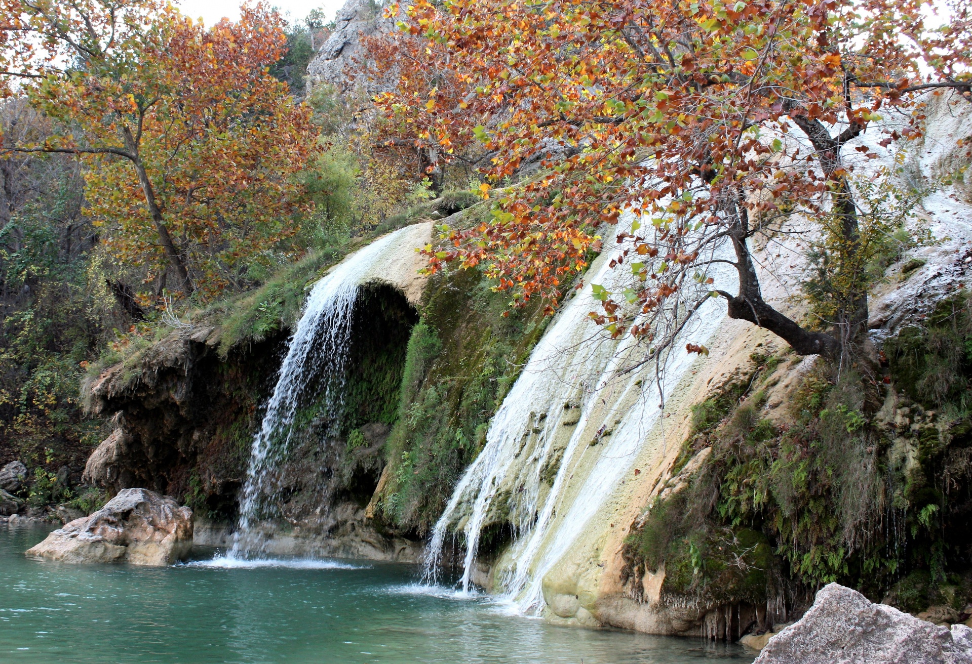 Two Waterfalls In Fall