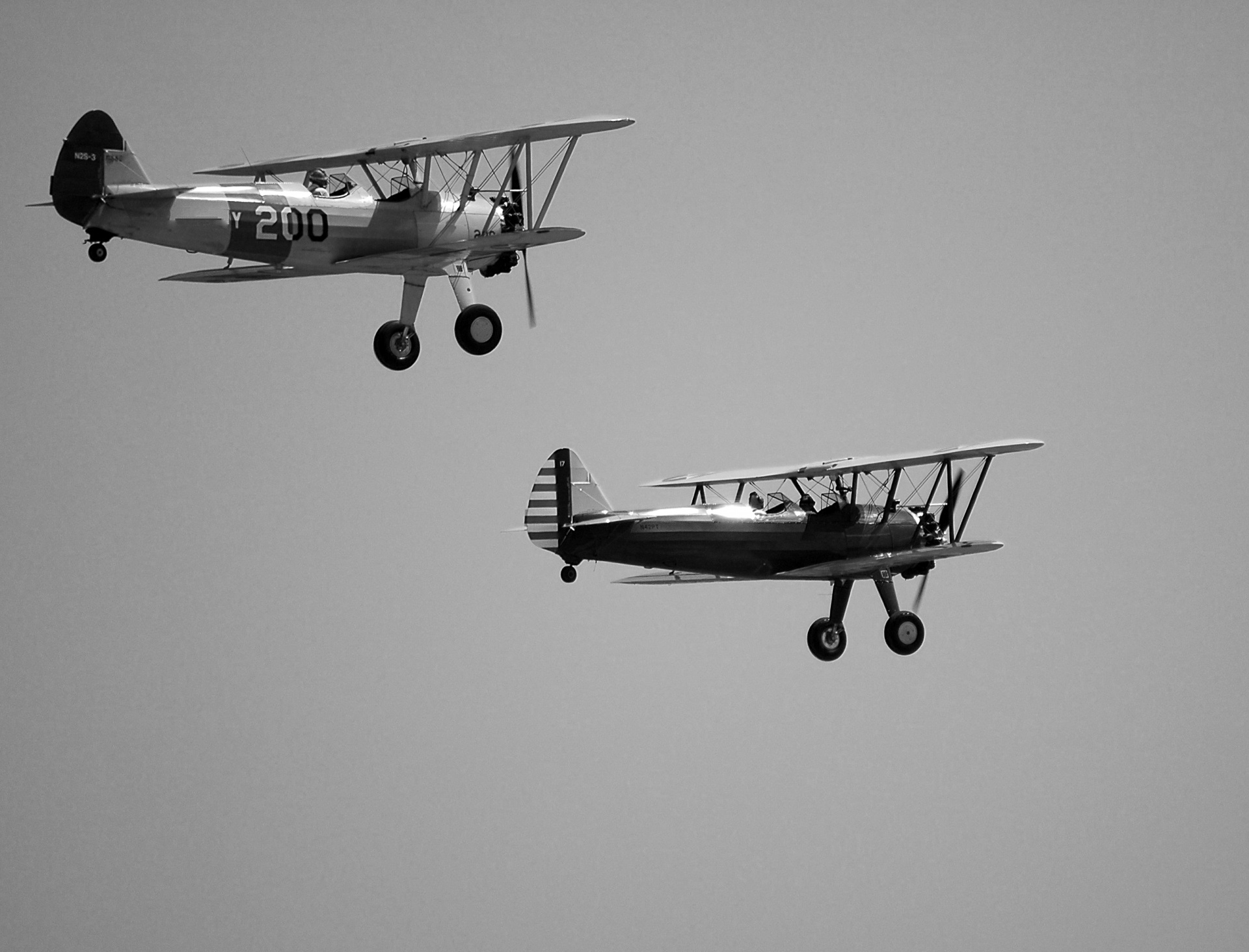 Vintage Bi-Planes In Flight