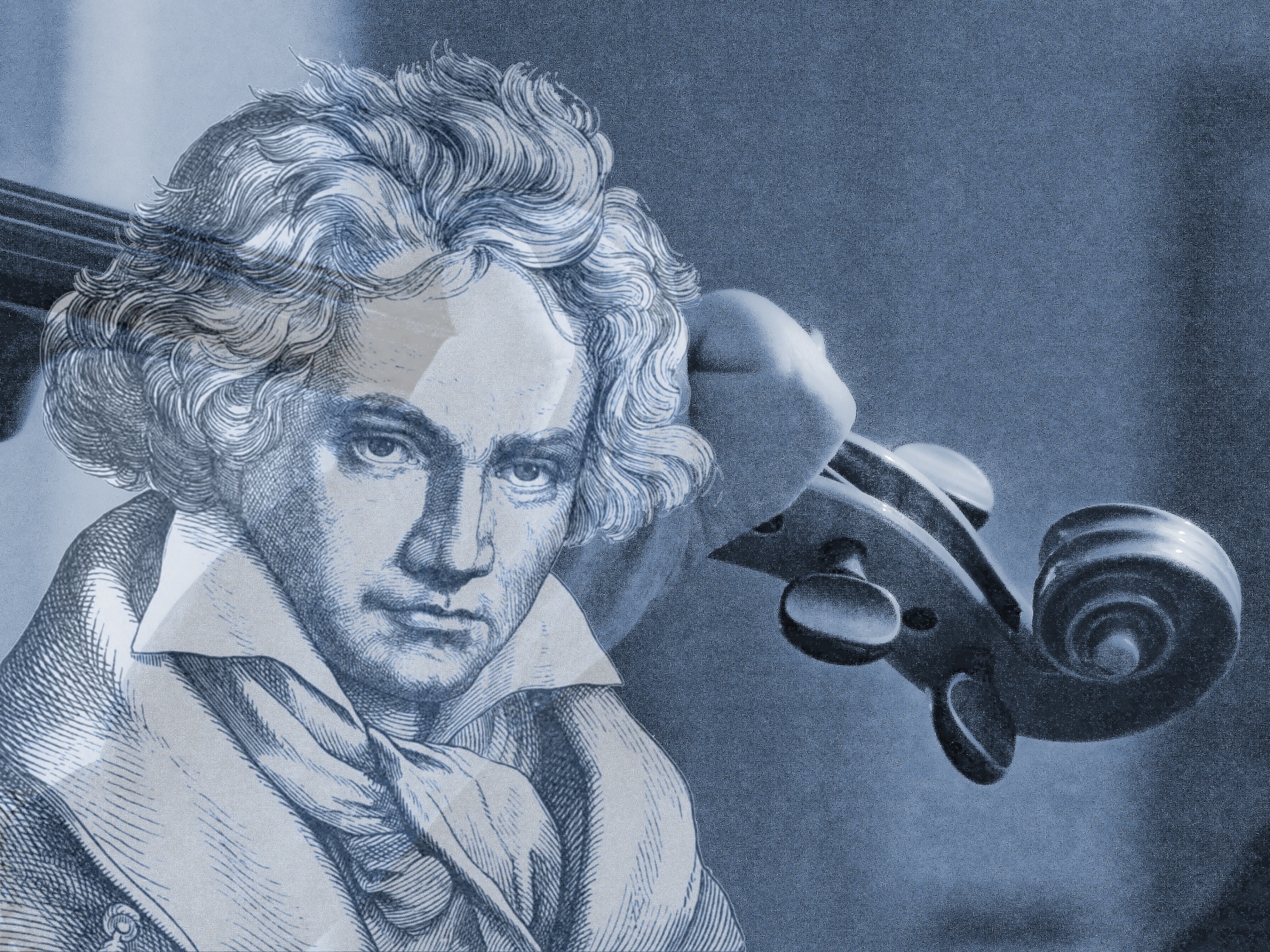 Layered image of Beethoven and a violinist