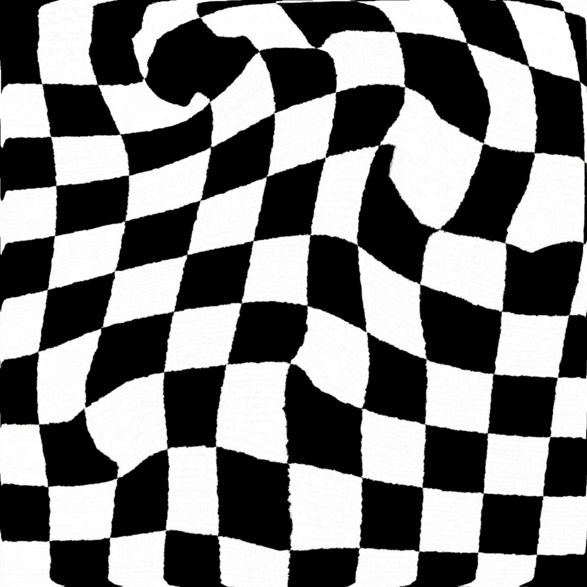 wallpaper with black and white checkerboard design warped
