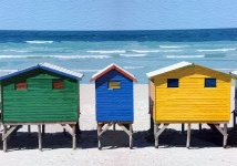 Beach Huts Watercolor Painting