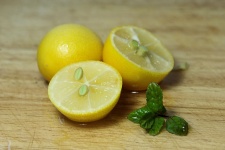 Lemon An Mint On A Cutting Board