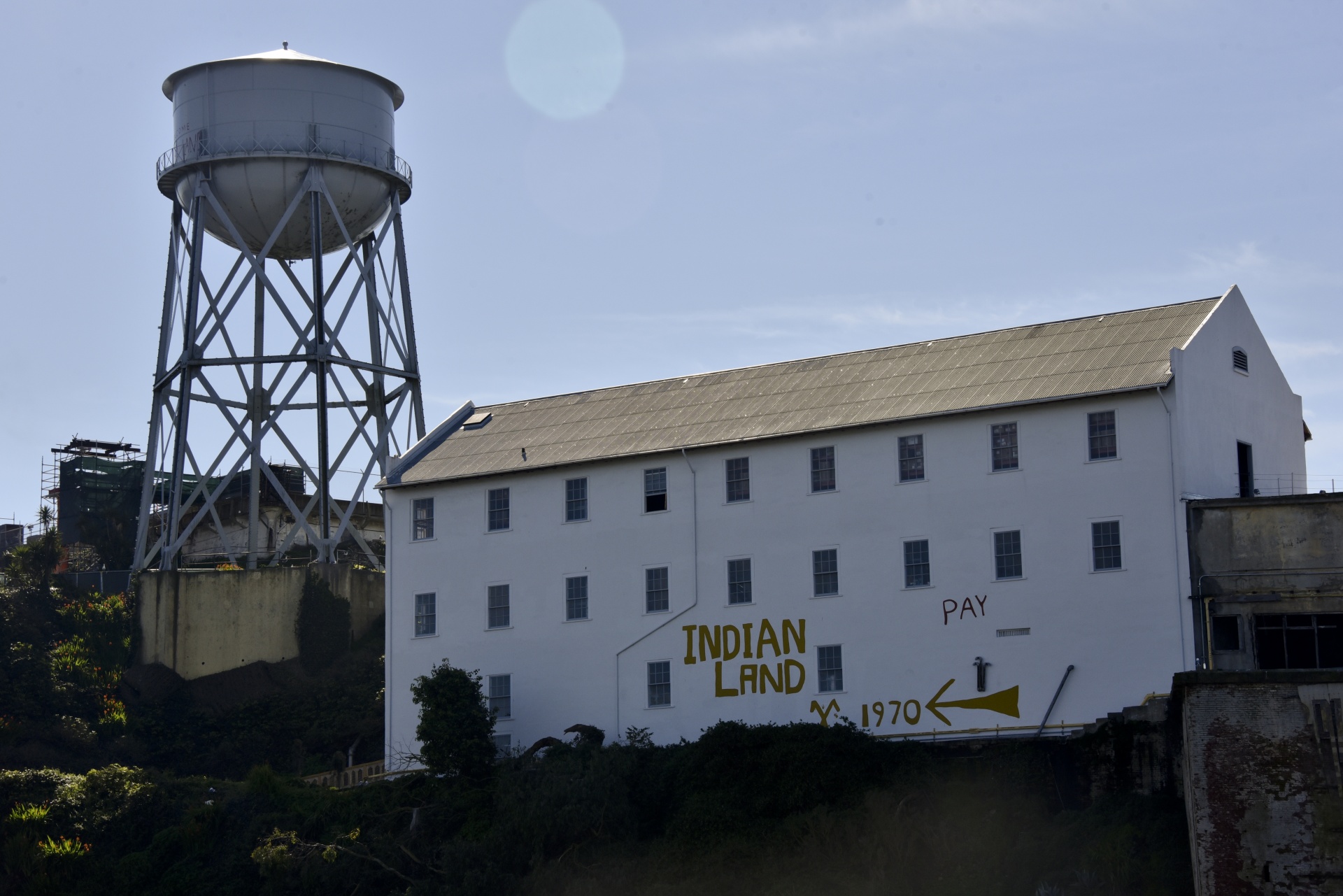 Building on Alcatraz Island and water tower
