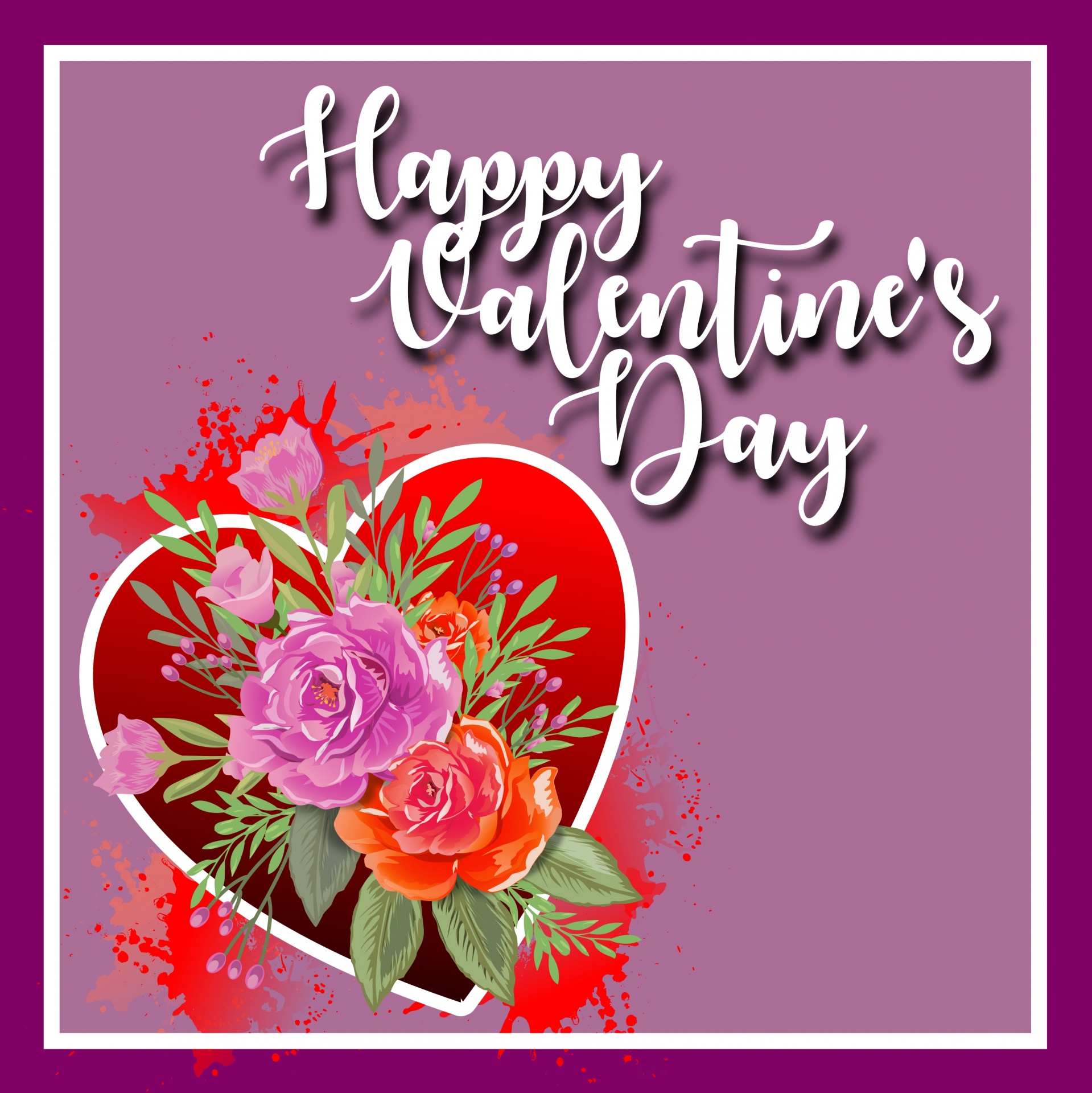 Happy Valentine's Day card with floral motif with stylized roses