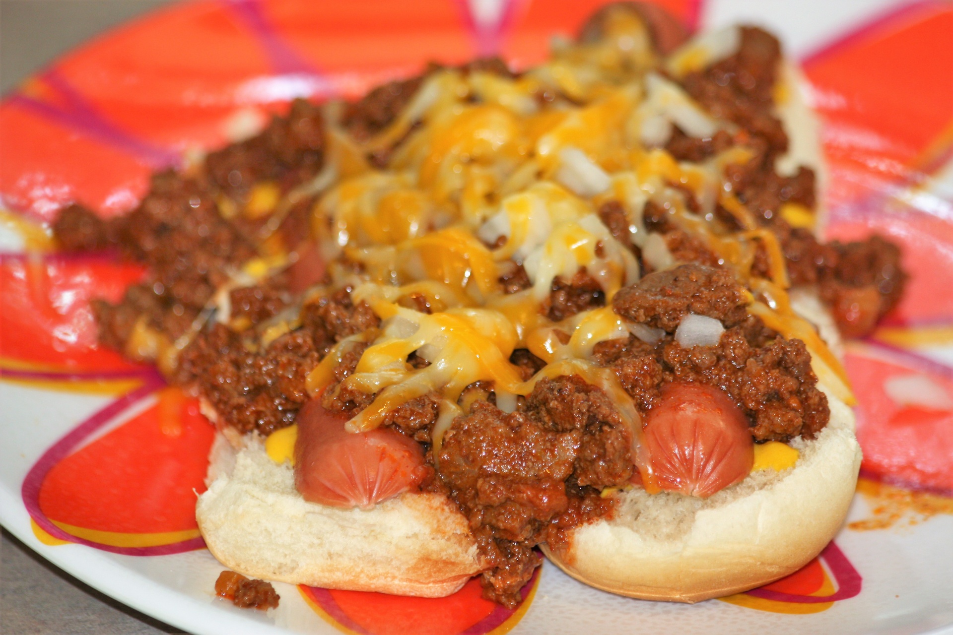 Chili Cheese Dog On Plate