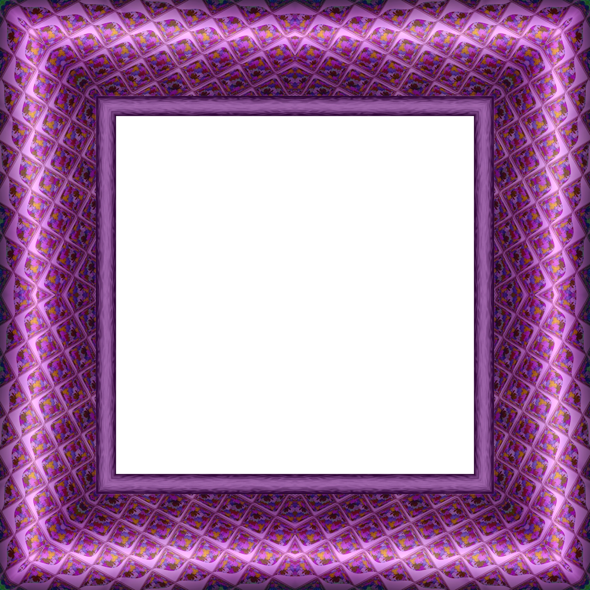 Intricate repeat pattern on sleek gleaming picture frame. Interlocking diamond detail on this gleaming pink mauve frame is royalty free image for wall art.