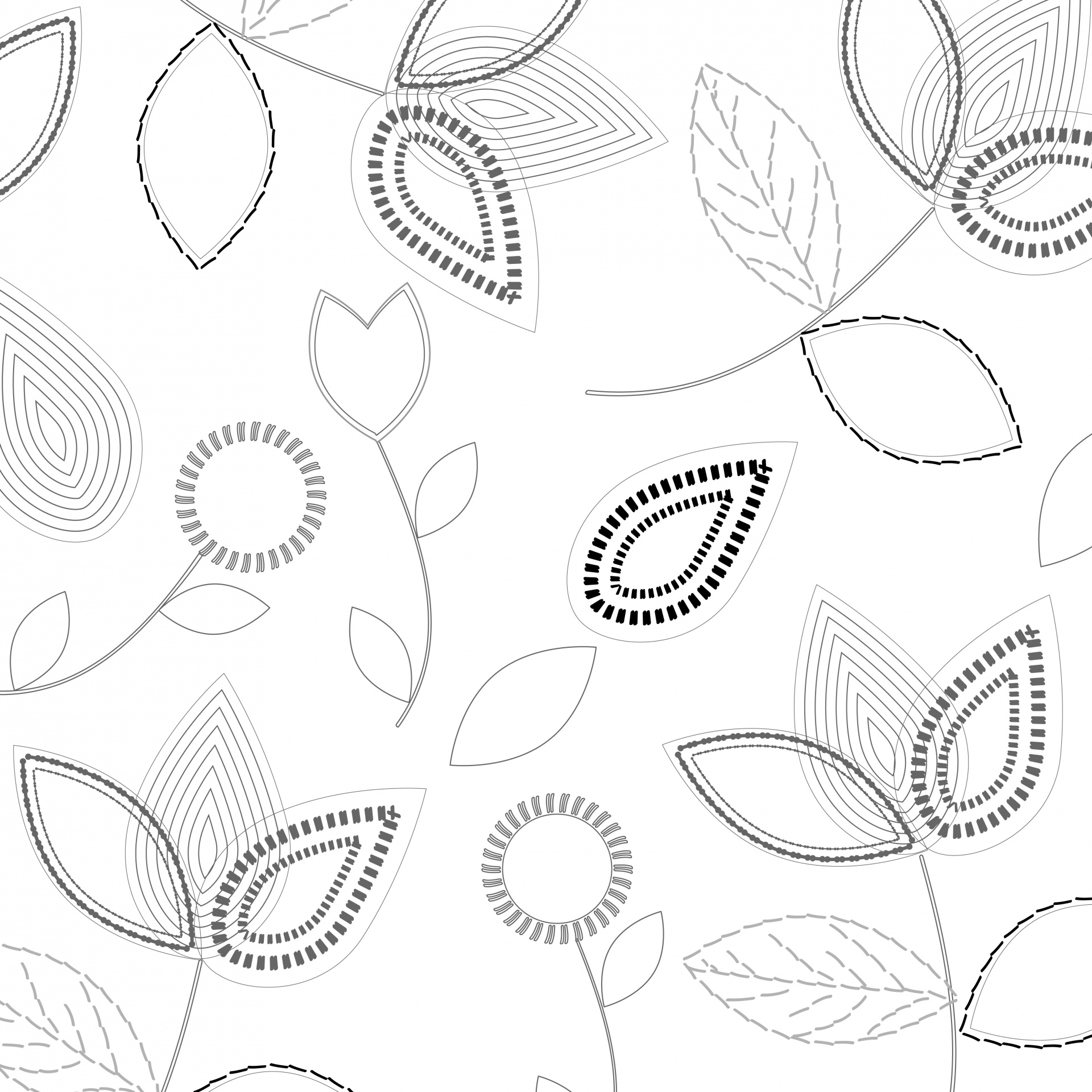 Line art outline of flowers and leaves wallpaper pattern background