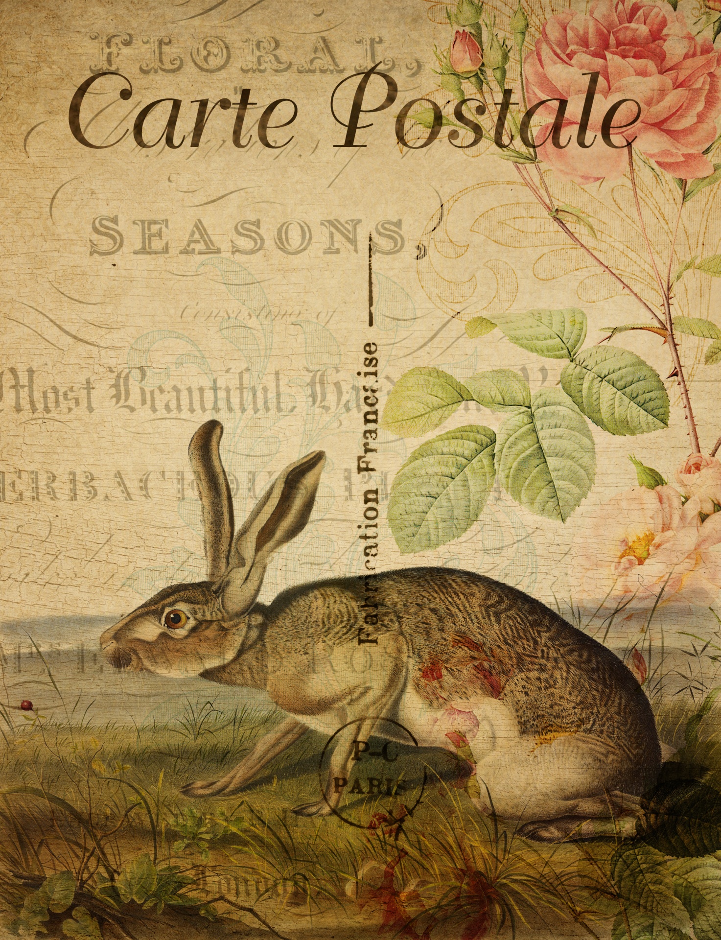 Hare Vintage Postcard Painting