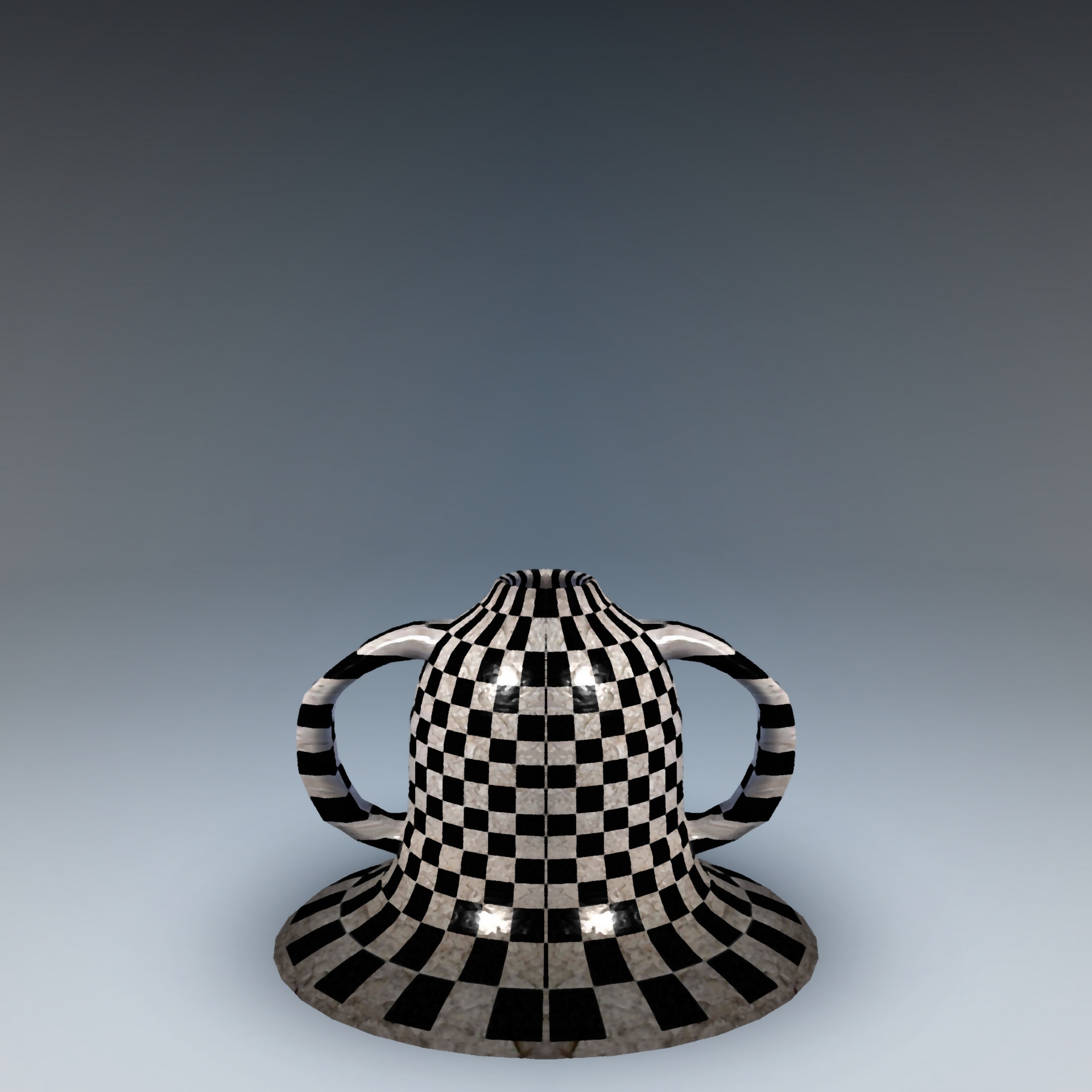 checkerboard mug with handles on grey background