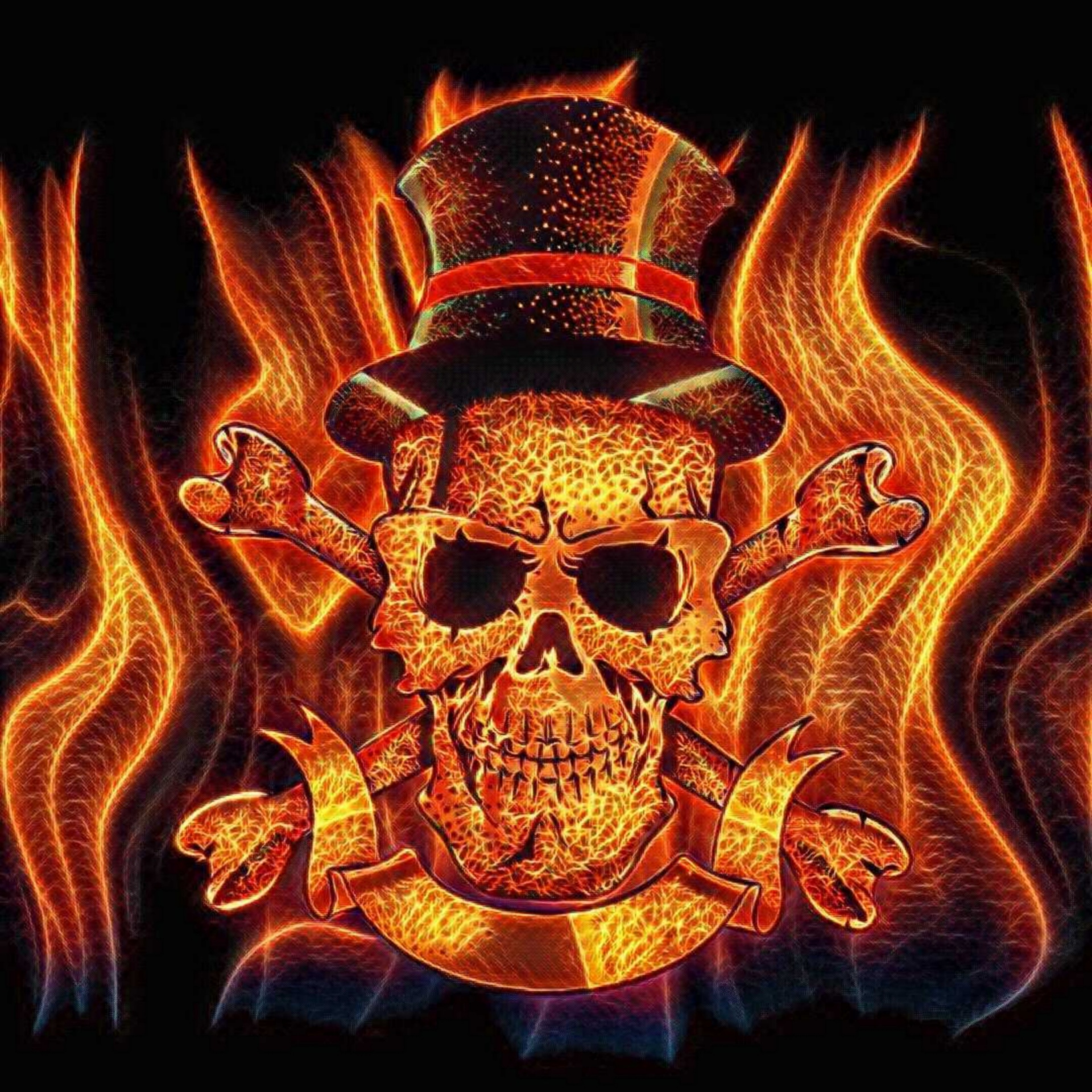 skull with crossbones on fire