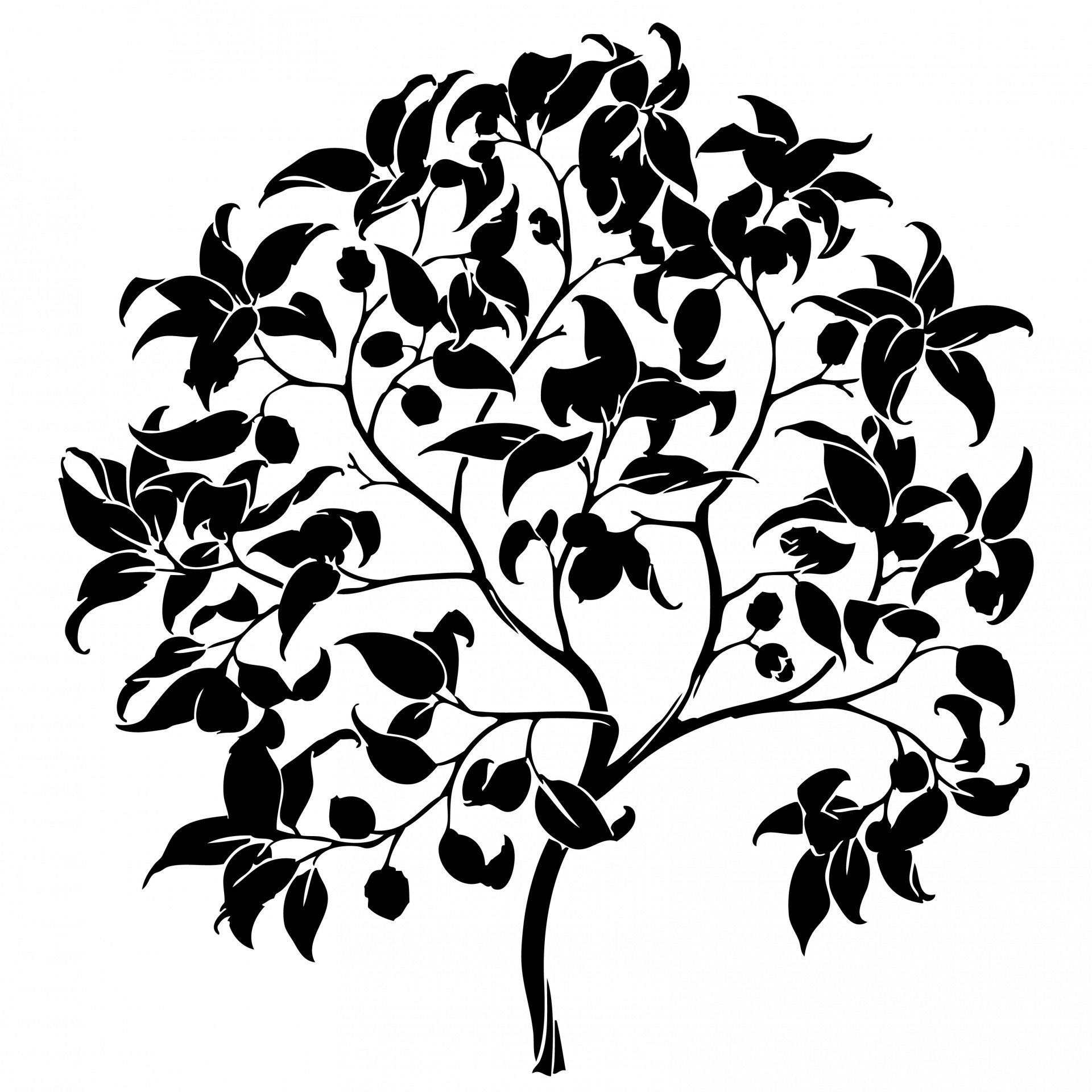 Black silhouette of a tree in leaf clipart