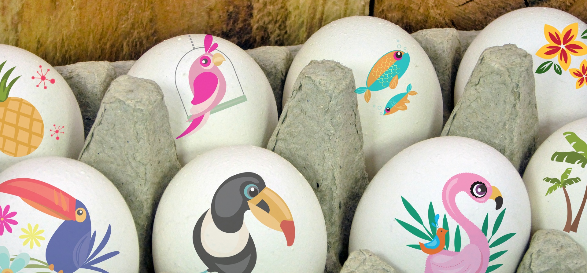 eggs decorated with hawaiian motif