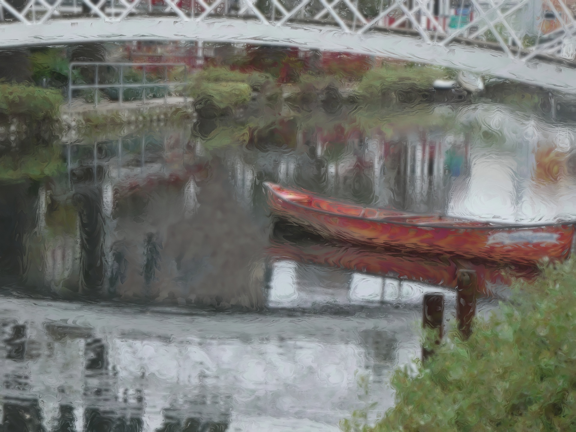 oil painted effect applied to photograph of boat in canals