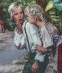 Children Painted On Antique Plate