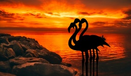 Flamingo, Dusk, Sunset,