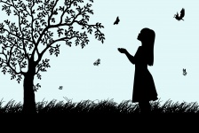 Girl, Tree, Butterfly Silhouette