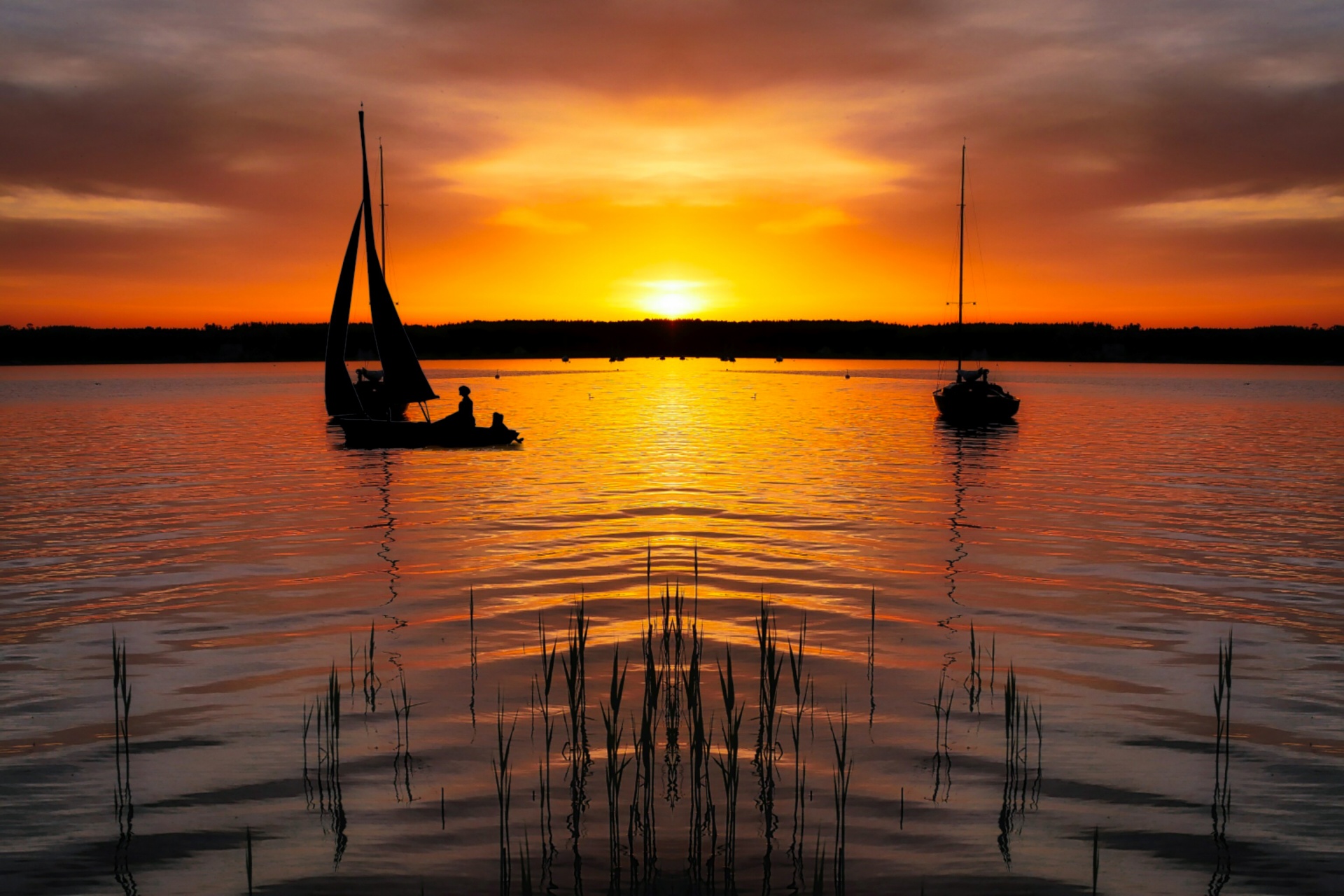Boat, Lake, Sunset, Abendstimmung,