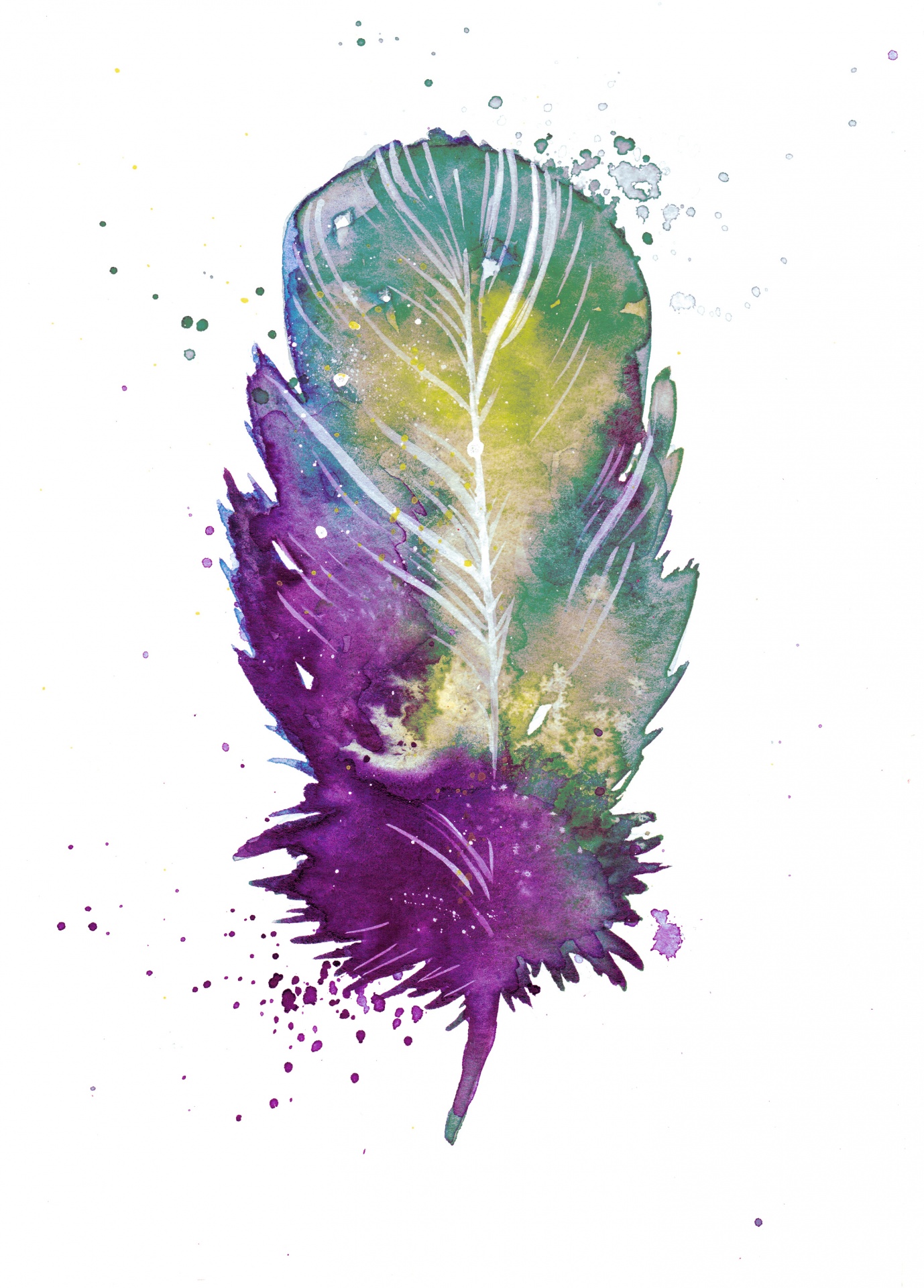 Feather watercolor painting splatter clipart