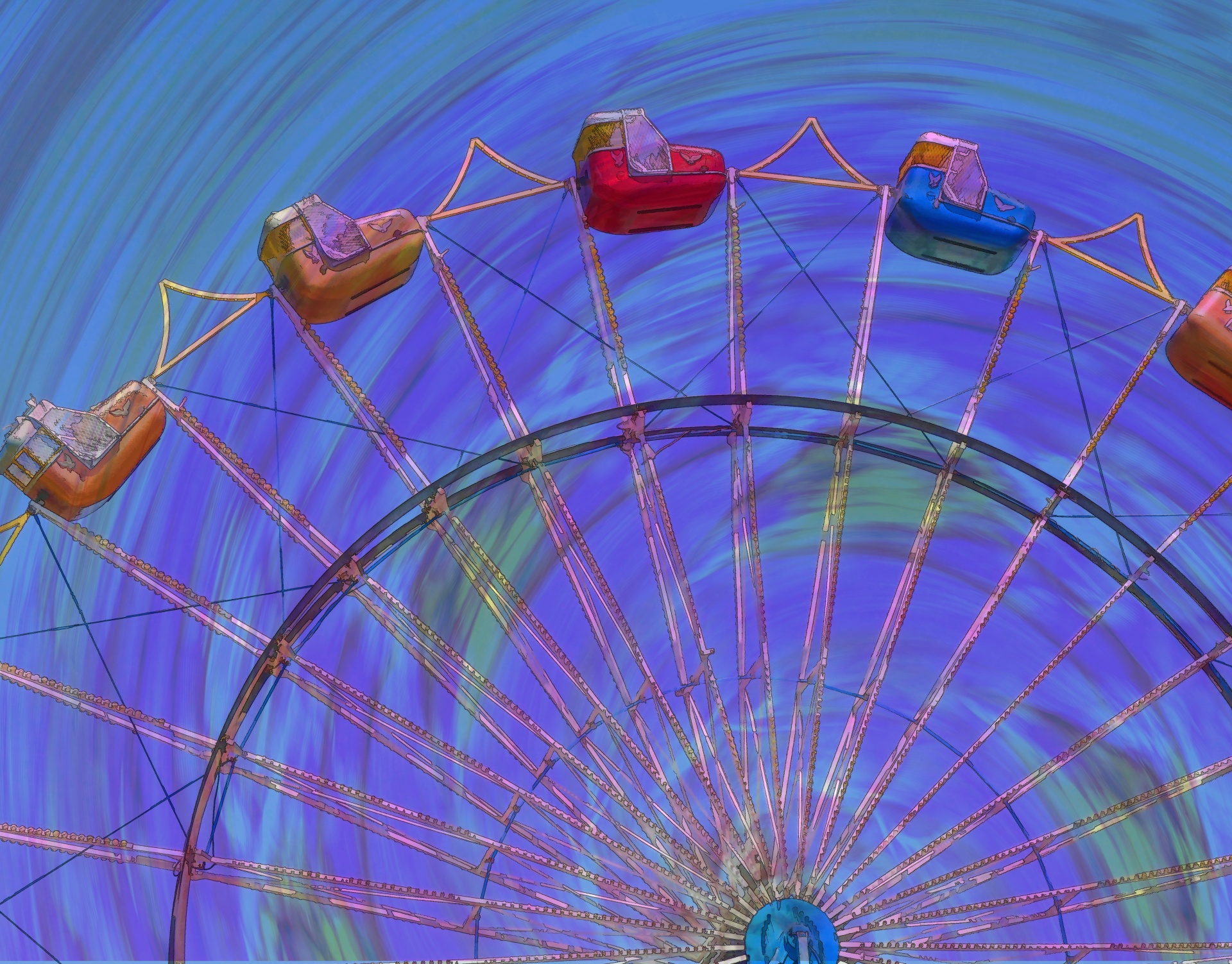 colorful artistic rendering of a Ferriswheel in purple hues