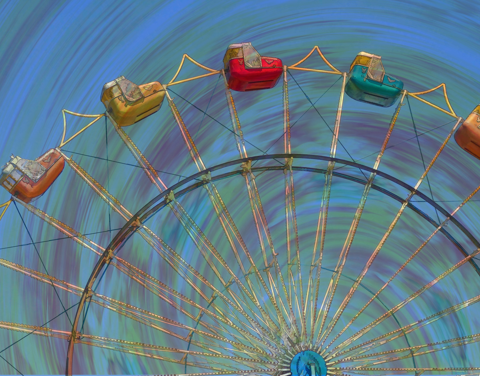 colorful artistic rendering of a Ferris wheel - green hues