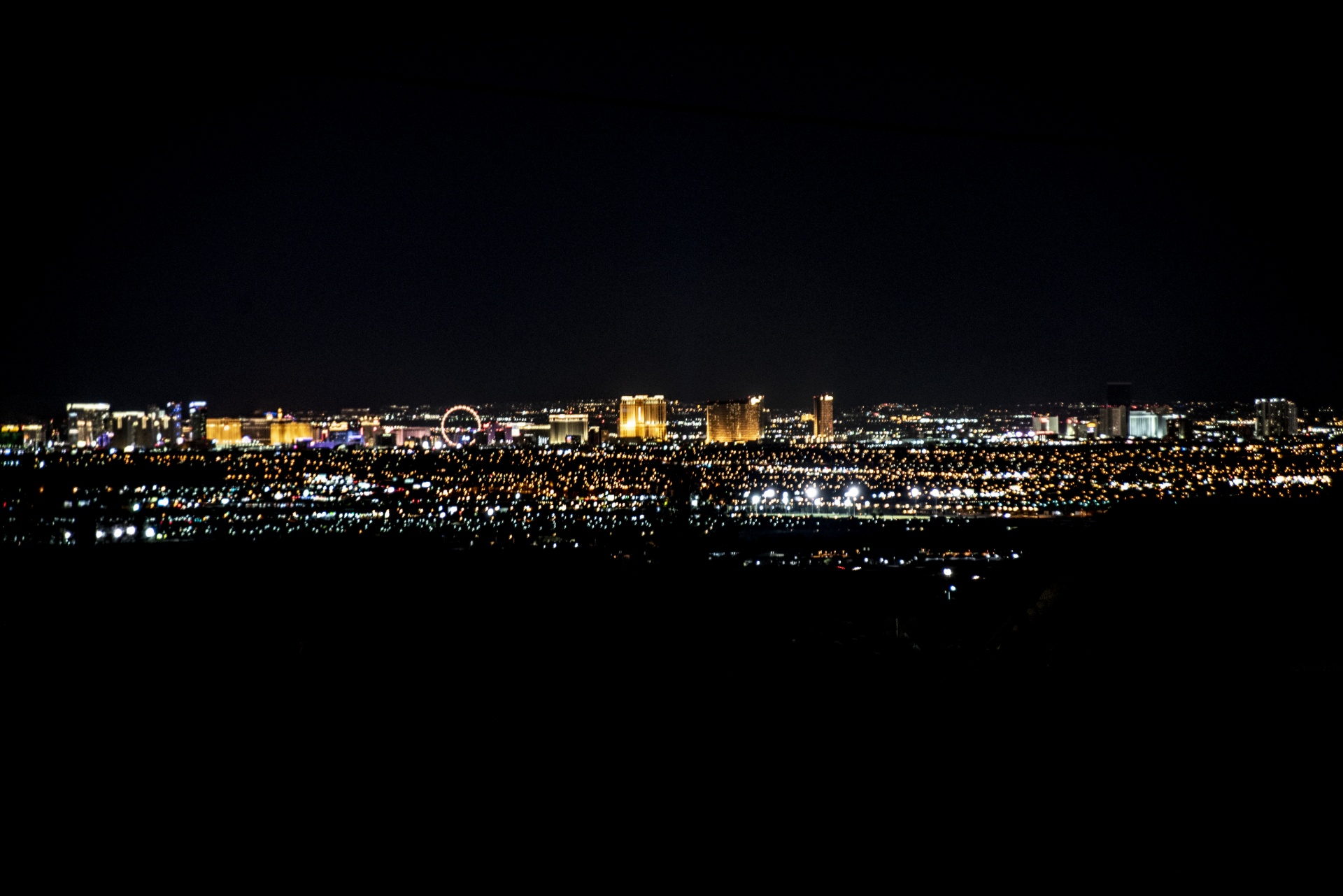 The Las Vegas Strip viewed at night from a few miles away