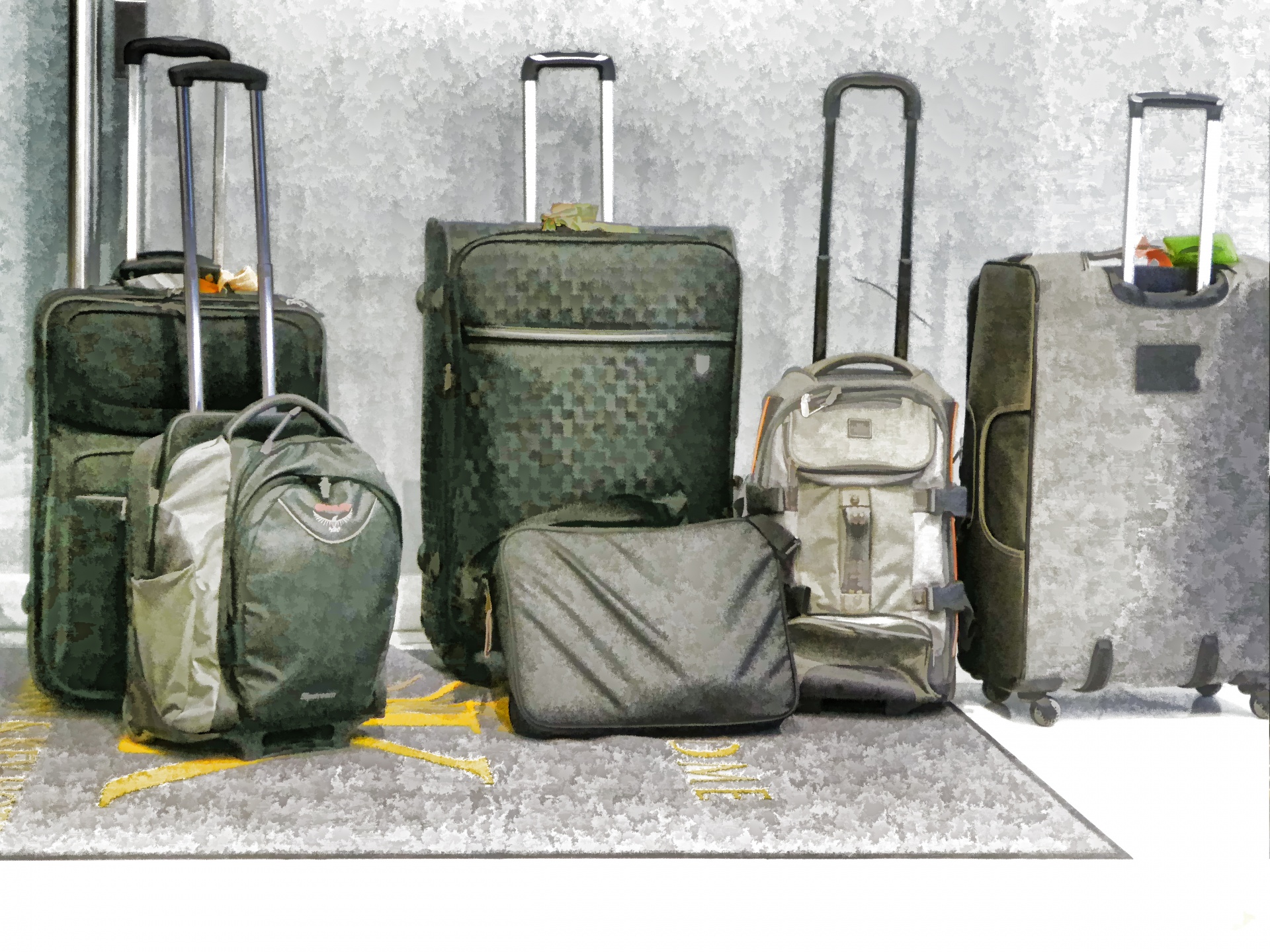 artistic rendering of several bags of luggage in a hotel lounge freeimage, publicdomain, CC0