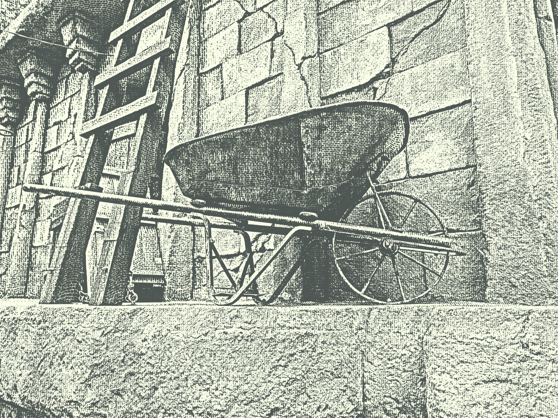 vintage wheel barrow and wooden ladder grunge artistic image