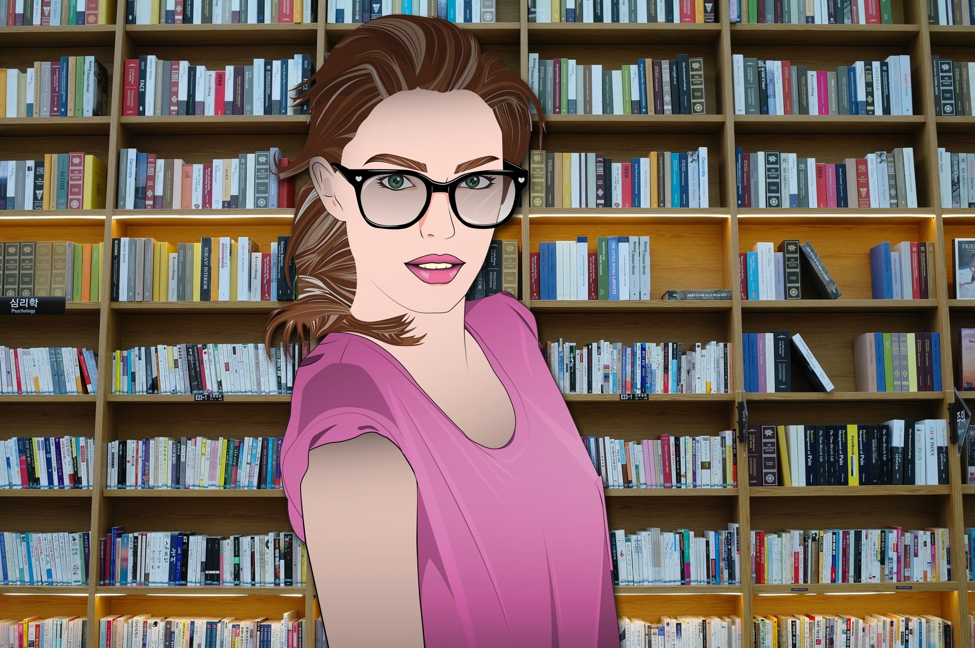 Young female student in library illustration