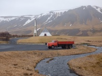 Farm Truck And Church In Iceland