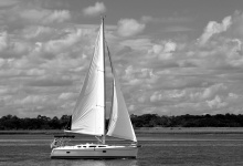 Sailboat Cruising On The River