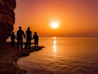 Sunset, Family, Sea, Dusk, Sun