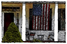 US Flag On Country Porch