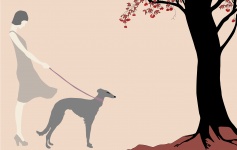 Woman Dog Retro Illustration