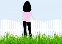 Woman Garden Fence Grass