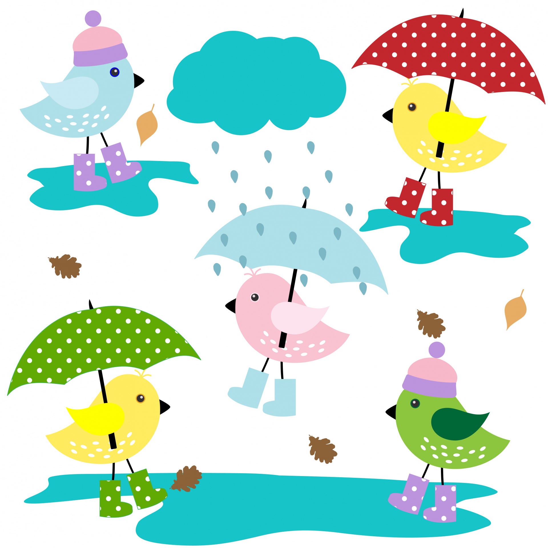 Bird Umbrella Cute Illustration