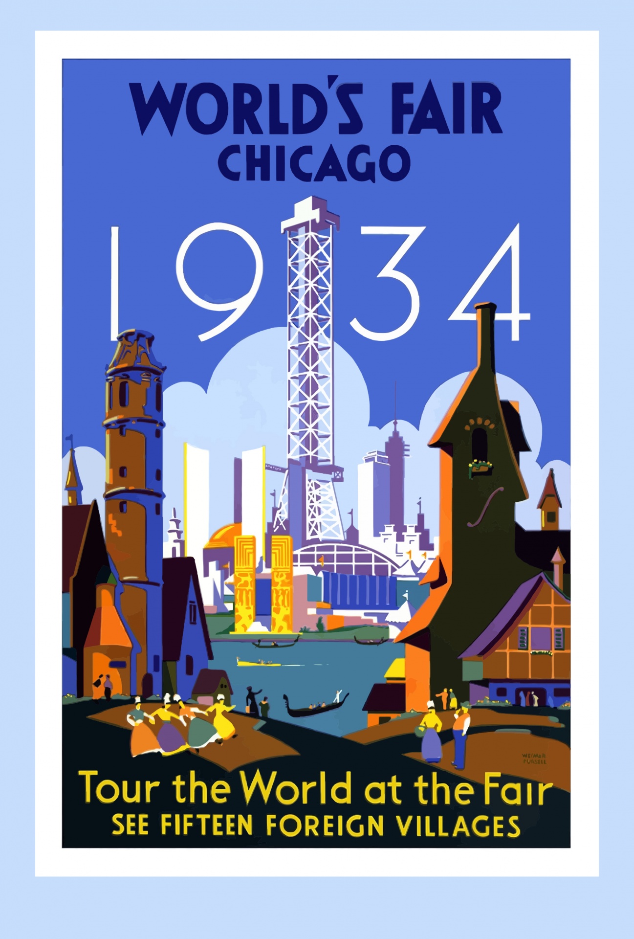 Vintage travel poster remix of Chicago Worlds Fair 1934