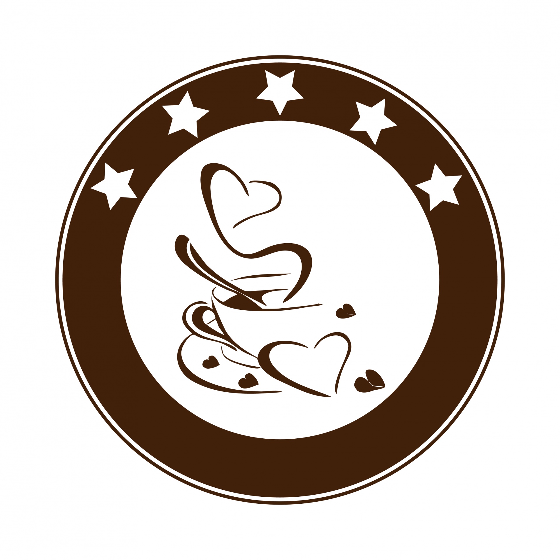 Illustration of coffee cup with coffee bean hearts logo on white background